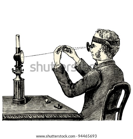 Examination under the magnifying glass - vintage engraved illustration - 