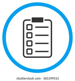 Examination vector icon. Style is bicolor flat circled symbol, blue and gray colors, rounded angles, white background.