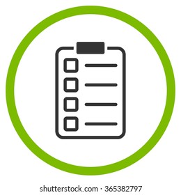 Examination vector icon. Style is bicolor flat circled symbol, eco green and gray colors, rounded angles, white background.