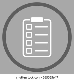 Examination vector icon. Style is bicolor flat circled symbol, dark gray and white colors, rounded angles, silver background.