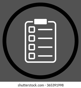 Examination vector icon. Style is bicolor flat circled symbol, black and white colors, rounded angles, gray background.