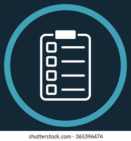 Examination vector icon. Style is bicolor flat circled symbol, blue and white colors, rounded angles, dark blue background.