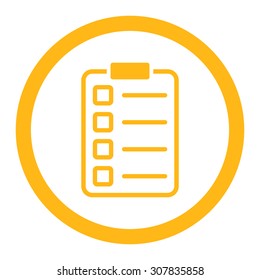 Examination vector icon. This rounded flat symbol is drawn with yellow color on a white background.