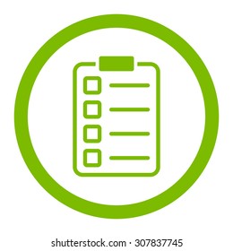 Examination vector icon. This rounded flat symbol is drawn with eco green color on a white background.