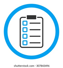 Examination vector icon. This rounded flat symbol is drawn with blue and gray colors on a white background.