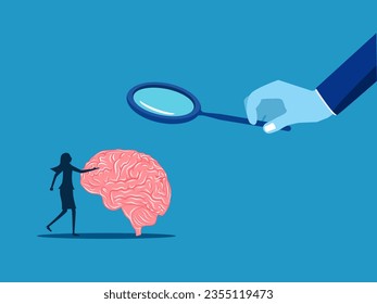Examine the brain. Businessman boss uses sales glasses to examine the employee's brain