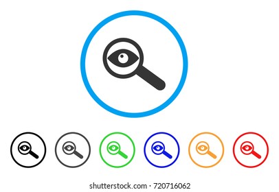 Examine Eye rounded icon. Style is a flat examine eye grey symbol inside light blue circle with black, gray, green, blue, red, orange color versions. Vector designed for web and software interfaces.
