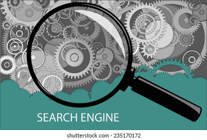 Examining clockwork mechanism through a magnifying glass. cogwheels a clockwork. Macro, extreme closeup.