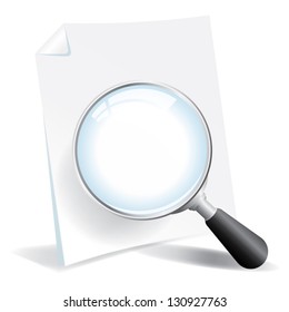 Examining a document with a magnifying glass.