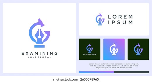 Examining logo design with microscope and pen for education