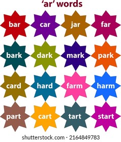 Example of 'ar' words, reading material for children, creative concept