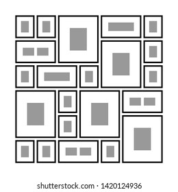 An Example of Arrangement of Different Frames on the Wall for Pictures or Photos, Vector Illustration