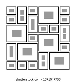 An Example of Arrangement of Photo Frames on the Wall, Different Wall Decoration Frame for Pictures or Photos, Vector Illustration