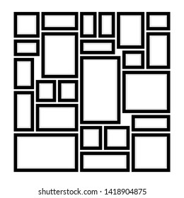 An Example of Arrangement of Photo Frames on the Wall, How to Decorate the Wall with Frames , Vector Illustration