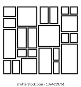 An Example of Arrangement of Square and Rectangular Frames on the Wall, Wall Decoration Frame for Pictures or Photos, Vector Illustration