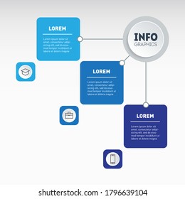 Example of a chart or mind map with three steps. Report for 3 months, Infographics or mindmap of technological or education process. Vector. Business presentation or infographic with 3 options.