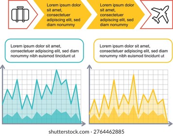 Example of colorful speech bubbles and line graphs on a grid background