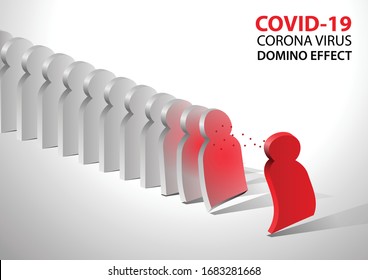 Example of coughing domino effect virus transmitted on a white background. Spread of the Coronavirus covid-19 concepts. vector illustration.