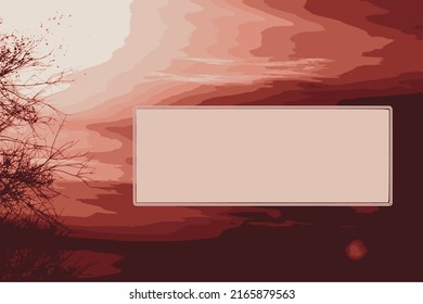 An example of a cover with copy space against a blazing sunset. Silhouettes of tree branches and a barely visible disk of the sun. Vector.