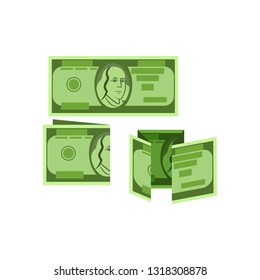 Example of folding banknotes vector. Crumpled money, folding instructions, money origami. Money concept. Vector illustration can be used for topics like finance, banking, economy
