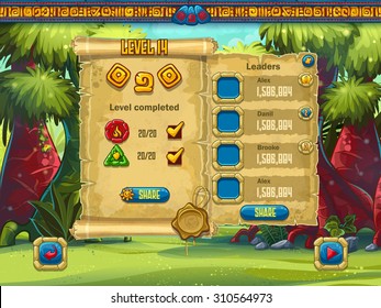 The example of the game screen performance level for computer games user interface or web design