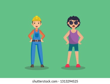 Example of good dressed and bad dressed workers. You can use it in your company, office, work, firm, organization, workplace.