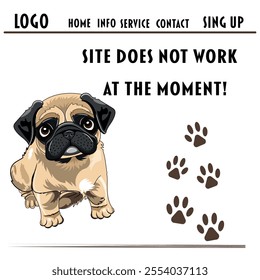 an example of how you can design a website, a cute pug puppy is presented, vector illustration