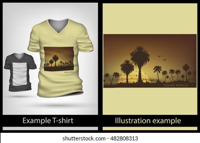 example illustration on a T-shirt. sunny and savanna africa