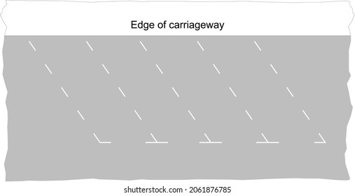 Example of individual spaces forming a parking bay in echelon pattern, road signs in the United Kingdom