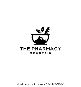 An example of inspiring mountain sign / logo with pharmacy and leaf marks.