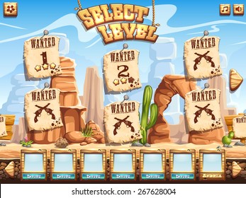 Example of level selection screen for the computer game Wild West