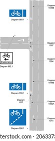 Example of a mandatory with‑flow cycle lane, road signs in the United Kingdom