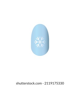 Example of manicure design with snowflake on blue polish, realistic vector illustration isolated on white background. Nail art or nail stickers template.