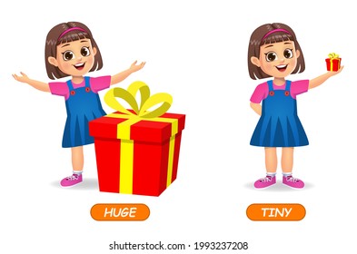 Beispiel für entgegengesetzte Adjektive Wort für Kinder. einzeln auf weißem Hintergrund