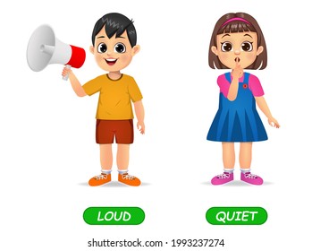 ejemplo de adjetivos opuestos palabra para niños. aislado en fondo blanco