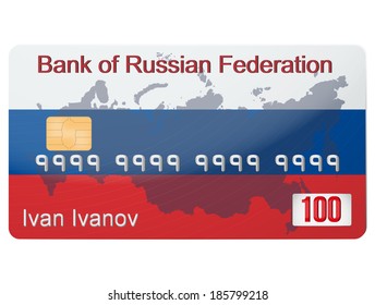 The example of Russian banking credit card. The new system of calculation and payment after the USA sanctions. Conceptual illustration of the new financial system. Vector, eps10