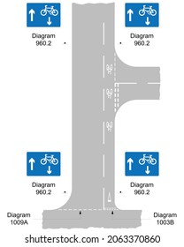 Example of signs indicating an advisory contraflow cycle lane to other drivers, road signs in the United Kingdom
