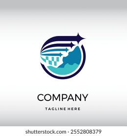 Example of a simple travel logo with the concept of several arrows and the earth