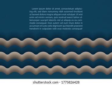 Example texts on abstract background in water wave shape on paper pattern navy blue color and light brown. All in paper cut with layers style and vector design.