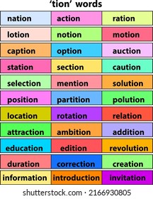 Example of 'tion' words, reading material for kindergarten, new learning concept