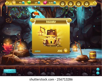 Example of a user interface for a computer game treasure hunt. Window receiving the award.