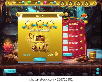 Example of user interface of a computer game, a window level completion