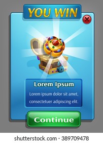 Example of a user interface for a computer game treasure hunt. Window receiving the award.