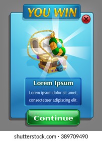Example of a user interface for a computer game treasure hunt. Window receiving the award.