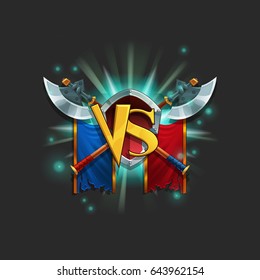 Example user interface of game loading level. Window victory with coat of arms. Vector illustration.