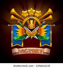 example user interface of game window victory with coat of arms vector illustration - taktik vektor set fortnite