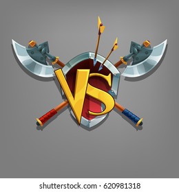 Example user interface of game. Window victory with coat of arms. Vector illustration.