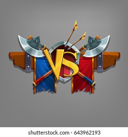 Example user interface of game. Window victory with coat of arms. Vector illustration.