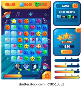 Example of the user interface and the playing field for a mobile game three in a row.