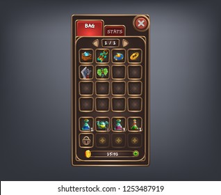 Example of user interface for rpg game. Vector illustration.